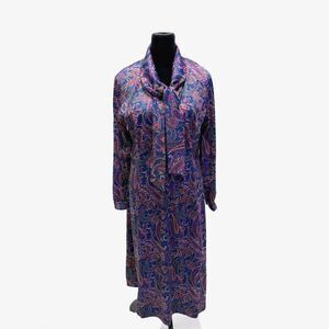 Tribute vintage 70s paisley pussycat bow zip front midi dress